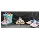 Girl's shoes: size 9/10 rain boots, size 11