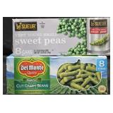 LeSueur sweet peas 8 cans. Del Monte cut green