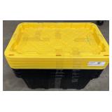 4pk. Black Plastic Totes w/ Yellow Lids