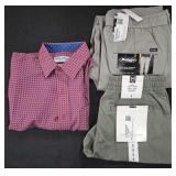 Men's size Small shirts, pants and shirt. Most