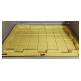 Black plastic totes w/ yellow lids. Set of 4