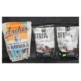 Archer mini beef sticks 24 count. 2- Steak strips