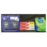 62 Creat whiteatrips, 3-6 oz Colgate toothpaste &
