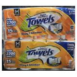 2- Super Premium Paper Towels 15 rolls each