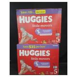 2- Huggies little movers size 5 diapers 148 count
