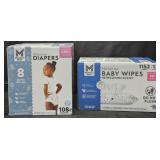 Premium size 8 diapers 108 count. Baby wipes 1152