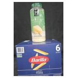 Barilla penne pasta 6 boxes. Grated Parmesan