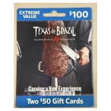 2 - $50 ($100 TOTAL) TEXAS DE BRAZIL GIFT CARDS -