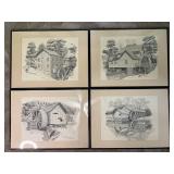 4 framed prints depicting mills, signed 'Geist',