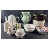 Group of pottery, Porcelain and stoneware crock,