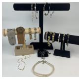 Group of fashion jewelry, bracelets, necklaces