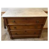 Antique marble top 3 drawer chest, on wooden