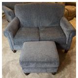 Upholstered loveseat & ottoman, 56' x 36' x 37'