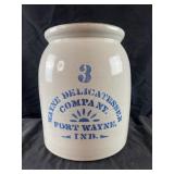 Antique 3 gal. Stoneware crock decorated 'Wayne