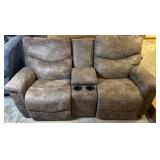 Faux suede dual reclining sofa with storage and