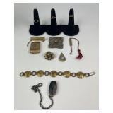 Group of Vintage jewelry, pins, rings, bracelet