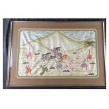 Oriental watercolor on silk framed wall art, as