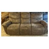 Faux suede reclining couch, recliners at each