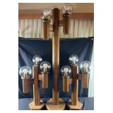 3 vintage oak 3-light lamps,30'-58' high