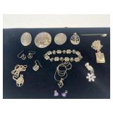 Group of Sterling Jewelry, bracelet, pins,