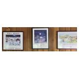 3 framed Will Moses prints, 21'-25.5' high