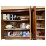 Contents of 2 kitchen cabinets, oriental cups,