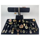 Group of fashion jewelry, pendants, spoons,