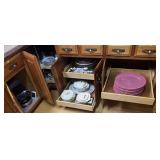 Contents of 4 lower kitchen cabinets, china,