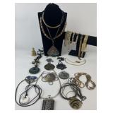 Group of fashion jewelry, necklaces, pendants,