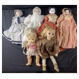 Group of Antique and vintage dolls, porcelain and