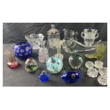 Group of decorated glass, St Clair paperweight,
