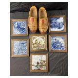 Decorated ceramic tiles and wooden shoes, 5 Delft