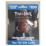 2 - $50 ($100 TOTAL) TEXAS DE BRAZIL GIFT CARDS