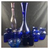 Group f Blenko and cobalt glass, vases, cups and