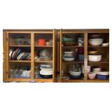 Contents of 2 upper kitchen cabinets, Pyrex,