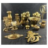 Group of brass decorative accessories, bookends,