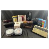 Group of electronics, alarm clocks, weather