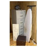 4-drawer file cabinet, ironing board, storage