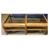 Pair of wood and glass end tables, 27ï¿½ x 27ï¿½ x