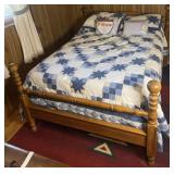 Full size bed, mattress, boxspring and bedding,