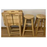 Set of 4 TV trays and a pair of barstools