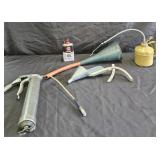 Oil can, funnels, grease g7nband 3-in-one oil