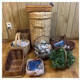Group of baskets, Longaberger, geodes, coral and