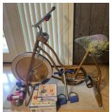 Schwinn exercise bike, balance balls, weights and