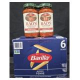 Barilla penne pasta 6 boxes. 2- Rao's Marinara