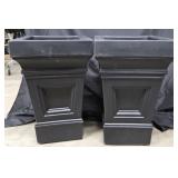 2 Tall, black plastic planters