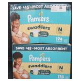 2- Pampers Swaddlers Newborn diapers 174 count