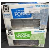 300pc. Box of Clear Plastic Forks and 300pc. Box