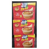 3- Jif ToGo creamy peanut butter 36 individual