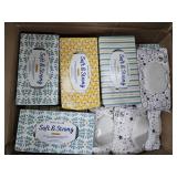 Box with: baby wipes and facial tissue long boxes